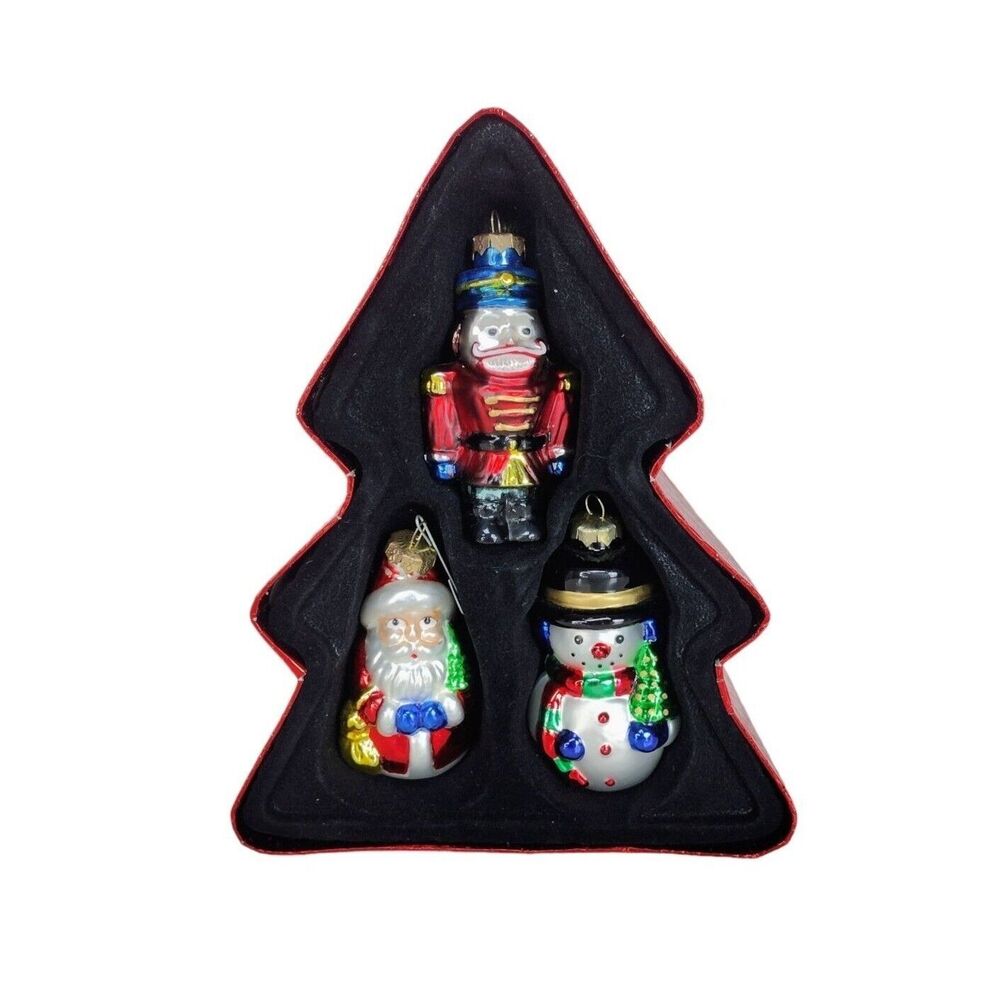 Vintage mercury Glass Snowman Santa Claus Nutcracker 3" Christmas Ornaments